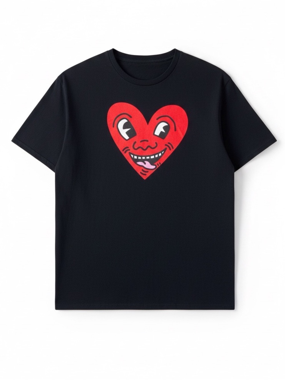Keith Haring Heart Graphic Black T Shirt Size L Pop Art Streetwear